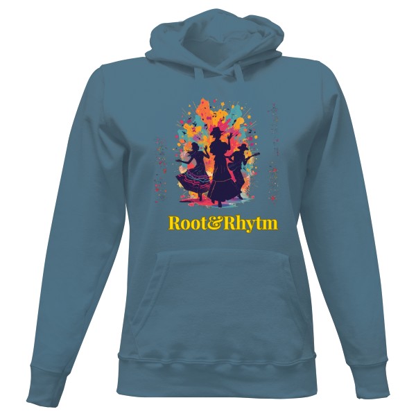 Dámská mikina s kapucí s potiskem Root & Rhythm – Tanec, hudba, svoboda